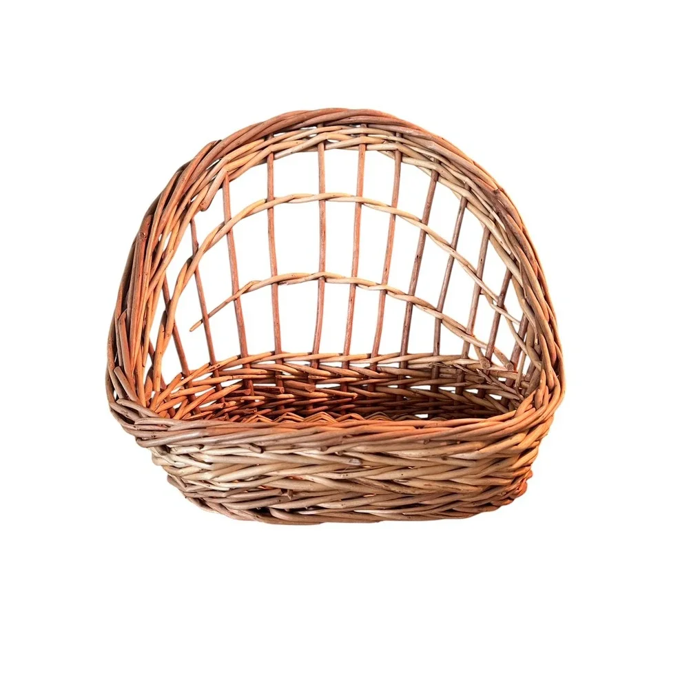 Vintage Handwoven Willow Wicker Basket French Country Cottagecore Flower Decor